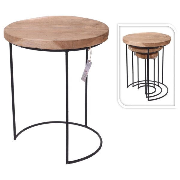 H&S Collection Ensemble de table d'appoint 3 Pièces Teck et métal