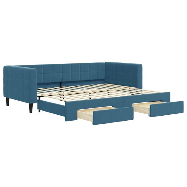 vidaXL Lit de jour avec gigogne et tiroirs sans matelas bleu 90x200 cm