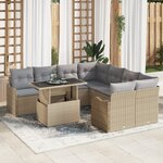 Canapé de jardin 9 pièces avec coussins Beige Poly Rotin vidaXL