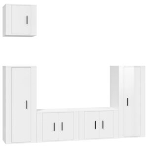 vidaXL Ensemble de meubles TV 5 Pièces Blanc brillant Bois d'ingénierie