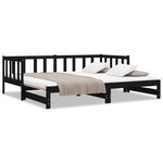 vidaXL Lit de jour avec lit gigogne noir 90x200 cm bois de pin massif