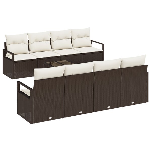 vidaXL Ensemble de Canapés de Jardin 9 Pièces avec Coussins Marron Poly Rattan