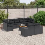 vidaXL Salon de jardin 10 Pièces avec coussins noir résine tressée