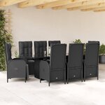 vidaXL Ensemble à manger de jardin 9Pièces coussins noir résine tressée