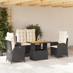 vidaXL Ensemble à manger de jardin 4 Pièces avec coussins noir
