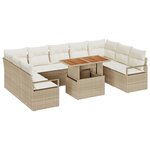 Ensemble de Canapés de Jardin 10 Pièces avec Coussins Beige Poly Rattan Acacia