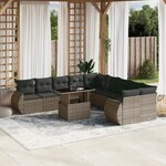 vidaXL Salon de jardin 11 Pièces avec coussins gris résine tressée