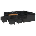 Ensemble de sofa de jardin de 13 pièces avec coussins en rotin poly noir acacia