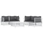Salon de jardin meuble d'extérieur ensemble de mobilier avec coussins 5 pièces blanc acier 02_0018304
