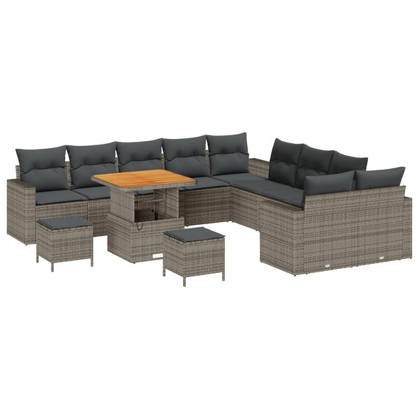 Ensemble de sofa de jardin de 13 pièces avec coussins gris poly rattan acacia