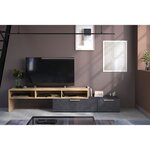 Meuble TV RAW - chêne et Steam noir - 1 abattant + 1 tiroir - 4 modulations au choix - 250 x 50 x 46.6 cm