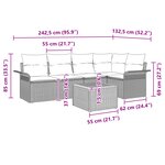 vidaXL Ensemble de Canapé de Jardin 6 Pièces avec Coussins Gris Poly Rotin Acacia
