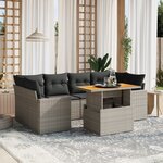vidaXL Salon de jardin avec coussins 7 Pièces gris résine tressée