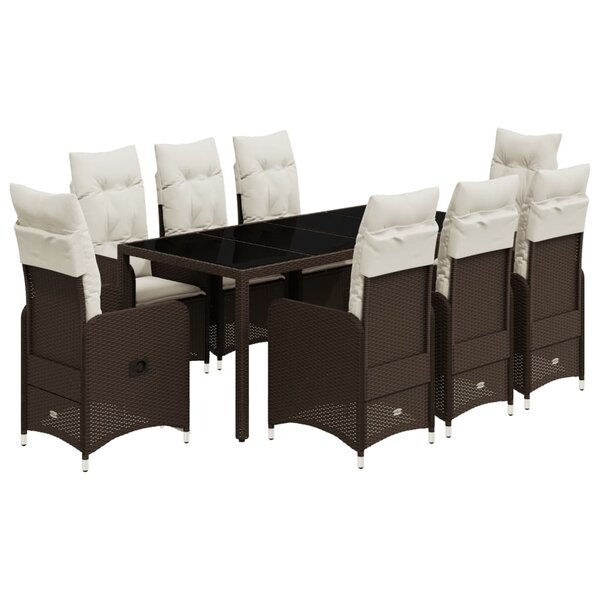 vidaXL Ensemble de bistro de jardin 9 Pièces coussins marron poly rotin