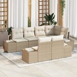 vidaXL Ensemble de canapé de jardin 7 pièces avec coussins Beige Poly Rotin
