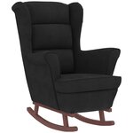 vidaXL Chaise à bascule avec pieds en bois et tabouret Noir Velours