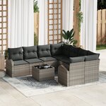 vidaXL Ensemble de Canapé de Jardin 9 Pièces avec Coussins Gris Poly Rattan