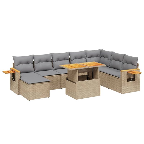 vidaXL Salon de jardin avec coussins 9 Pièces beige résine tressée