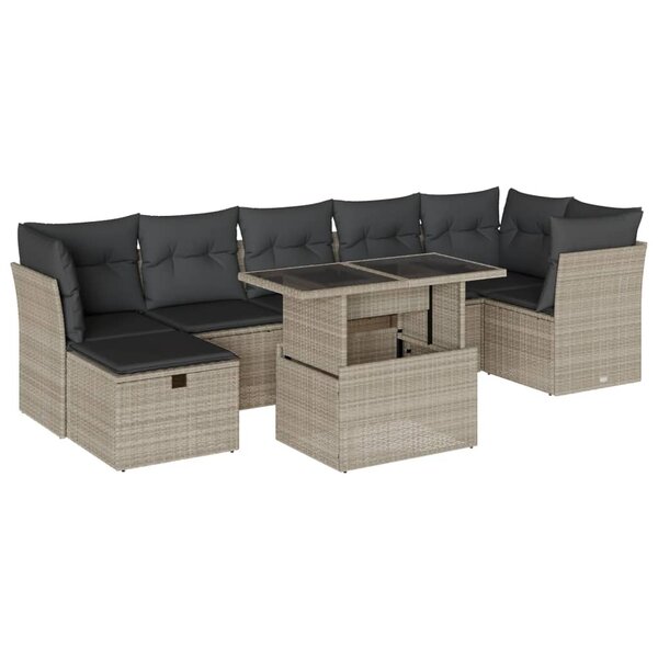 vidaXL Salon de jardin 8 Pièces avec coussins gris clair résine tressée
