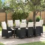 vidaXL Set de salle à manger de jardin 9 pièces avec coussins en noir Poly Rattan