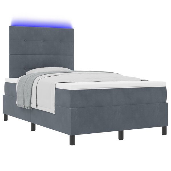 vidaXL Lit Box Spring avec Matelas & LED Gris Foncé 120x200 cm Velours