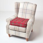 Coussin d'assise rehausseur en coton à carreaux écossais Rouge  50 x 50 x 10 cm - HOMESCAPES