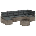 Ensemble de canapé de jardin 7 pièces avec coussins noir en poly rattan