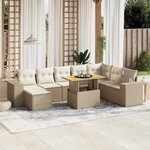 vidaXL Salon de jardin avec coussins 9 Pièces beige résine tressée