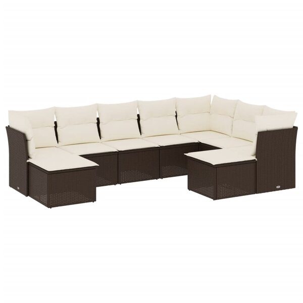 vidaXL Salon de jardin avec coussins 9 Pièces marron résine tressée
