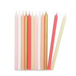 12 bougies longues rose & or - 12cm