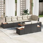 Ensemble de Canapé 9 Pièces avec Coussins Noir Poly Rattan Acacia