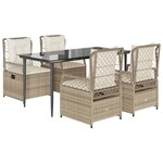 vidaXL Ensemble à manger de jardin avec coussins 5Pièces Beige poly rotin