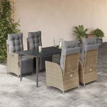 vidaXL Ensemble à manger de jardin coussins 5 Pièces mélange beige rotin