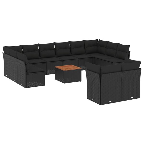 vidaXL Salon de jardin avec coussins 13 Pièces noir résine tressée