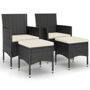 vidaXL Jeu de chaise et tabouret de jardin 4 Pièces Résine tressée Noir