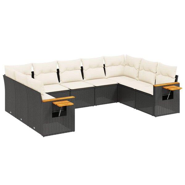 vidaXL Salon de jardin 9 Pièces avec coussins noir résine tressée