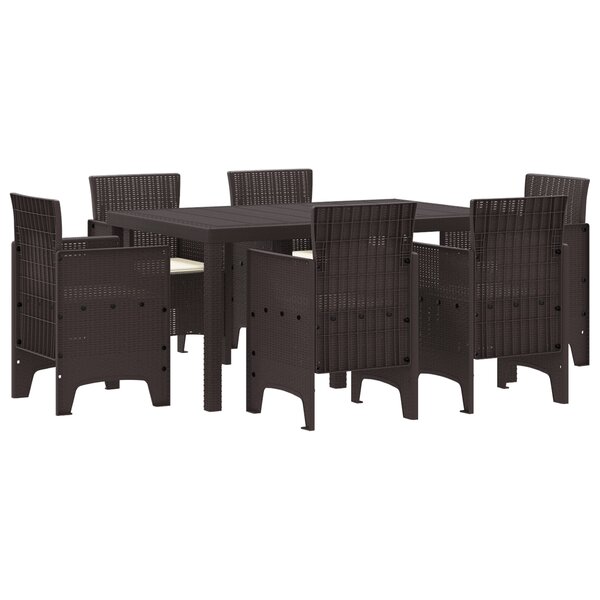 vidaXL Ensemble de Salle à Manger de Jardin 7 Pièces avec Coussins Marron en Rattan