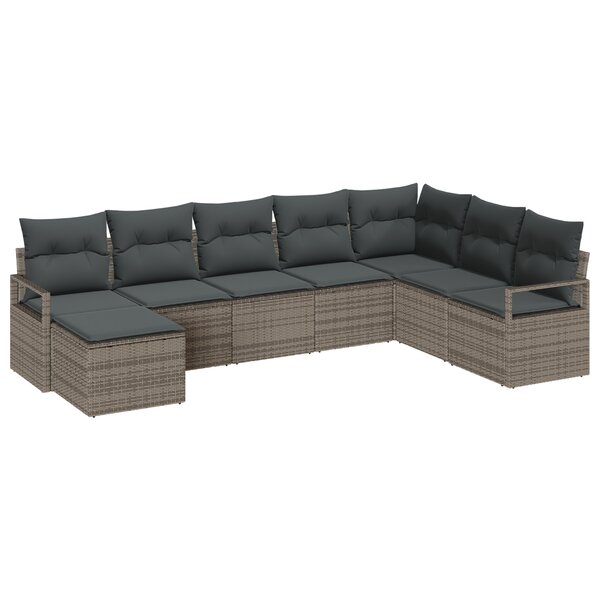 Canapé de jardin 8 pièces avec coussins en poly rotin gris