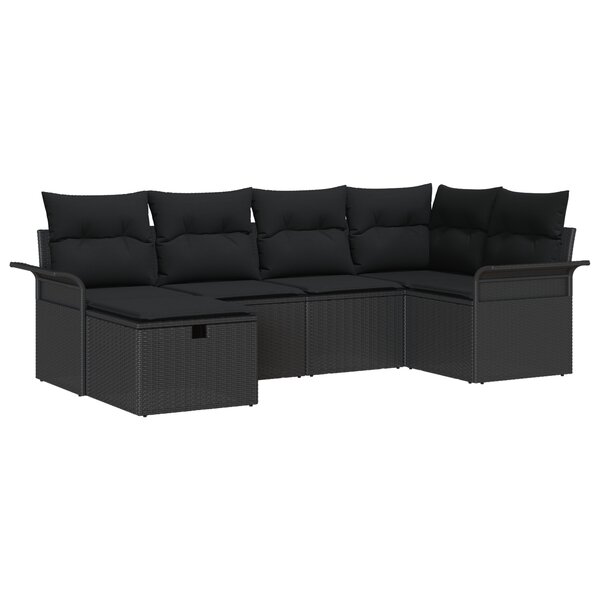 Ensemble de Canapé de Jardin 6 Pièces avec Coussins en Poly Rattan Noir