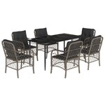 vidaXL Ensemble à manger de jardin et coussins 7 Pièces gris rotin