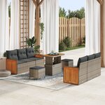 Ensemble de Canapé de Jardin vidaXL 9 pièces avec coussins gris en rotin synthétique d'acacia