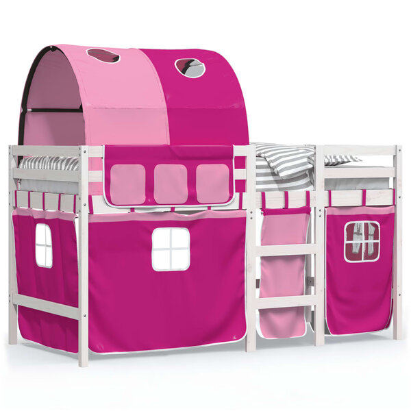 vidaXL Lit mezzanine enfants avec tunnel rose 90x200cm bois pin massif