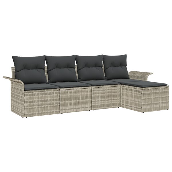vidaXL Ensemble de canapé de jardin 5 pièces avec coussins gris clair en poly rotin
