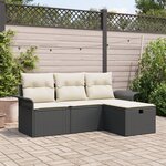 vidaXL Canapé de jardin 4 pièces avec coussins en rotin poly noir