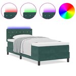 Lit à ressorts vidaXL avec matelas et LED Vert foncé 90x200 cm Velours