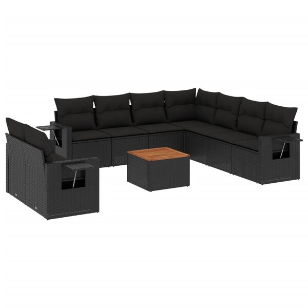vidaXL Salon de jardin 10 Pièces avec coussins noir résine tressée