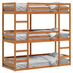 vidaXL Lit superposé triple marron cire 75x190 cm bois de pin massif