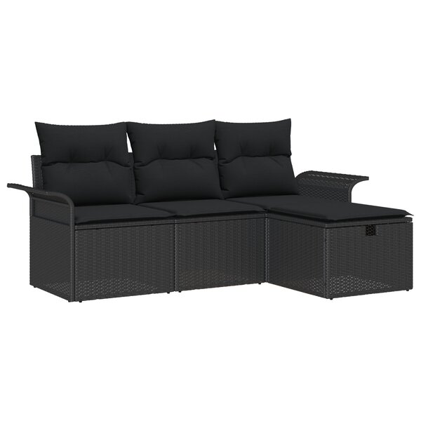 Ensemble de canapé de jardin de 4 pièces avec coussins en poly rotin noir