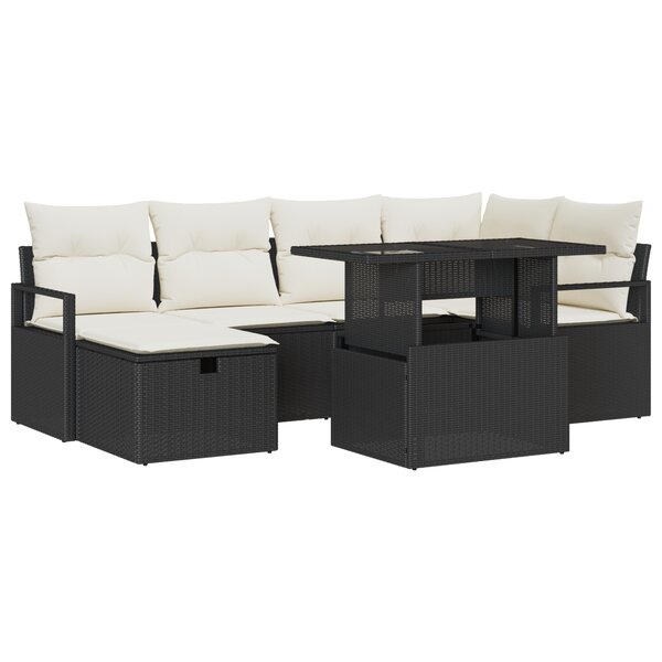 Ensemble de canapé de jardin vidaXL 7 pièces avec coussins en rotin poly noir
