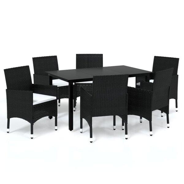 vidaXL Ensemble à manger de jardin coussins 7Pièces Résine tressée Noir